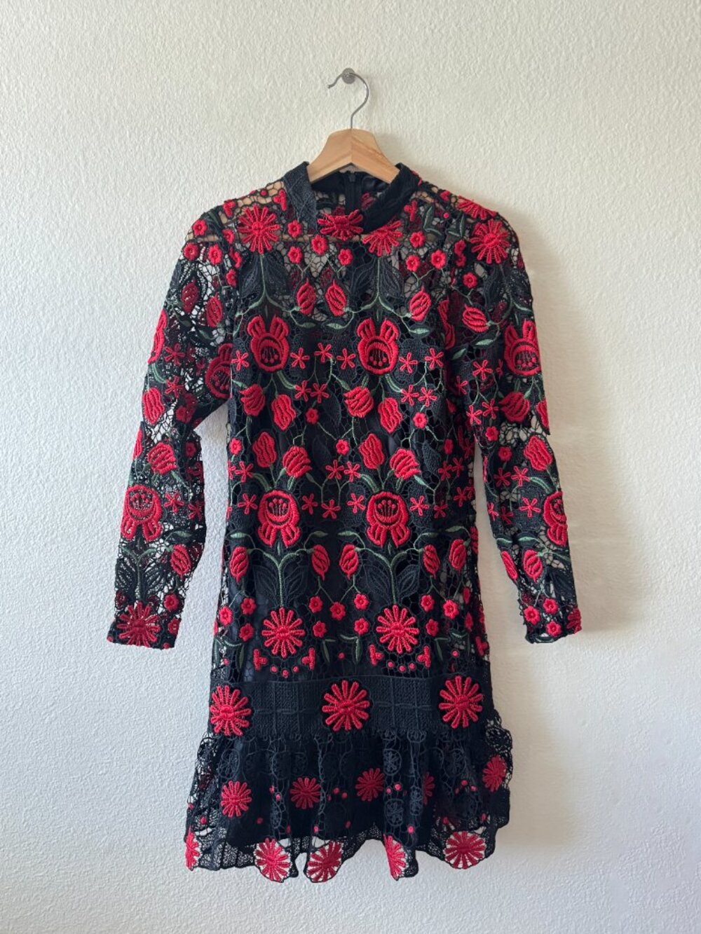 ASOS DESIGN Contrast Lace Mini Dress with Pep Hem - Picture 2 of 6